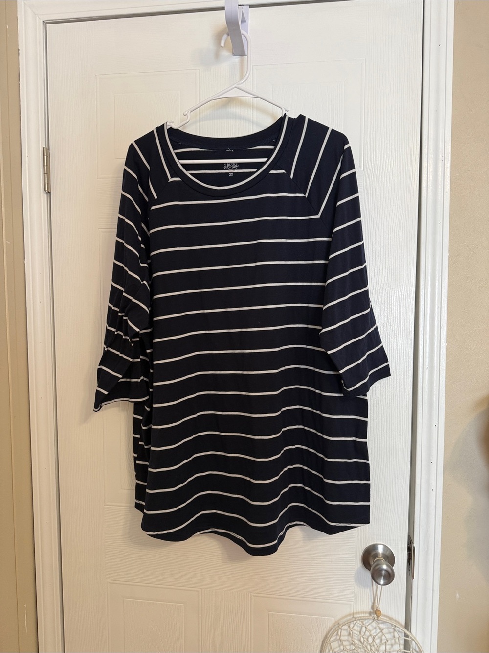 Tickled Teal Navy and White Striped Long Sleeve Top